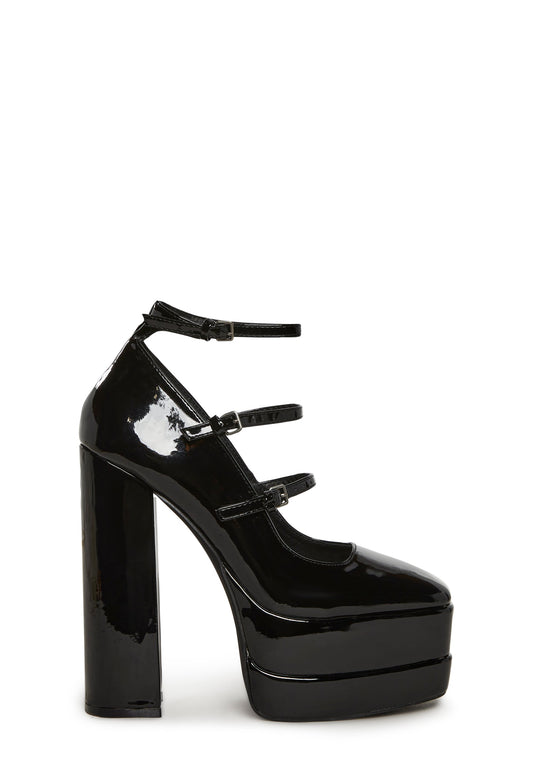 Triple Threat Mary Jane Platform Heels - Black