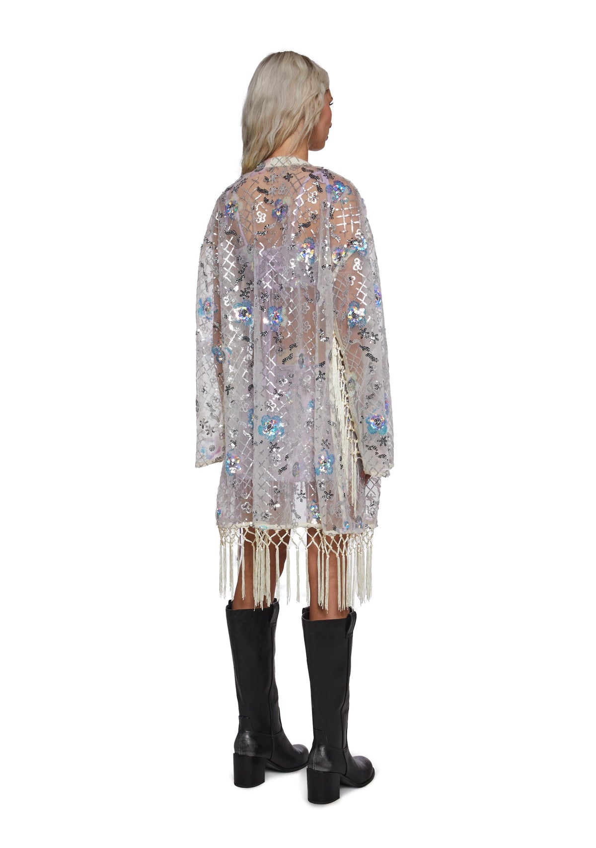 Fluorescent Eden Sequin Duster - White