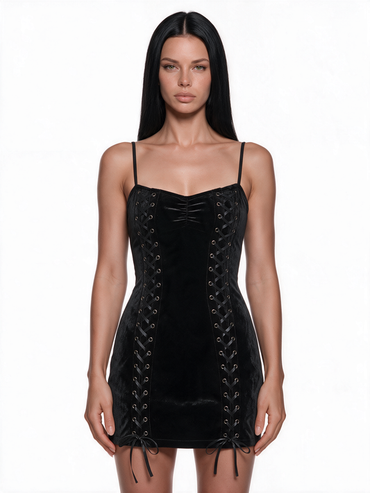 Lilith Lace Up Velvet Mini Dress