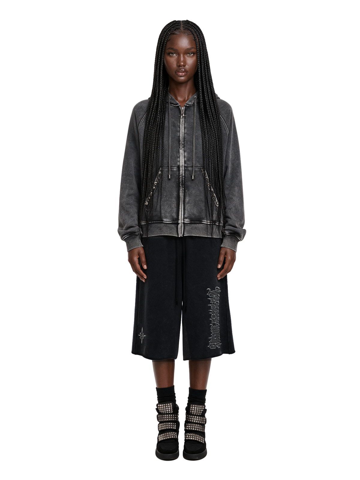 Remix Studded Washed Zip Hoodie
