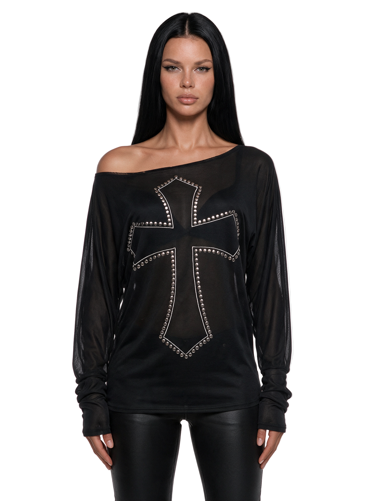 Repent Studded Slouchy Long Sleeve Top