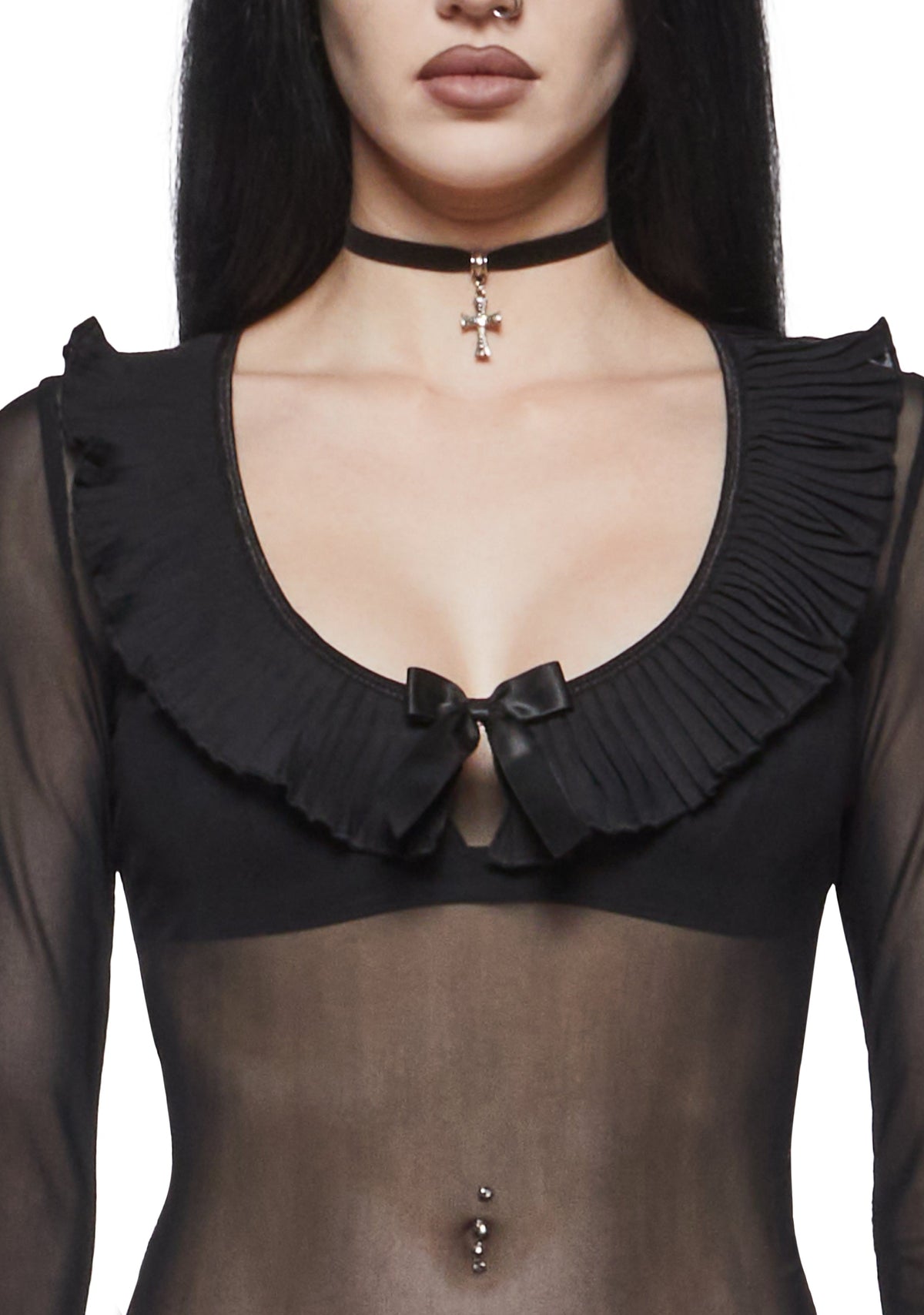 Nancy Mesh Long Sleeve Ruffle Top