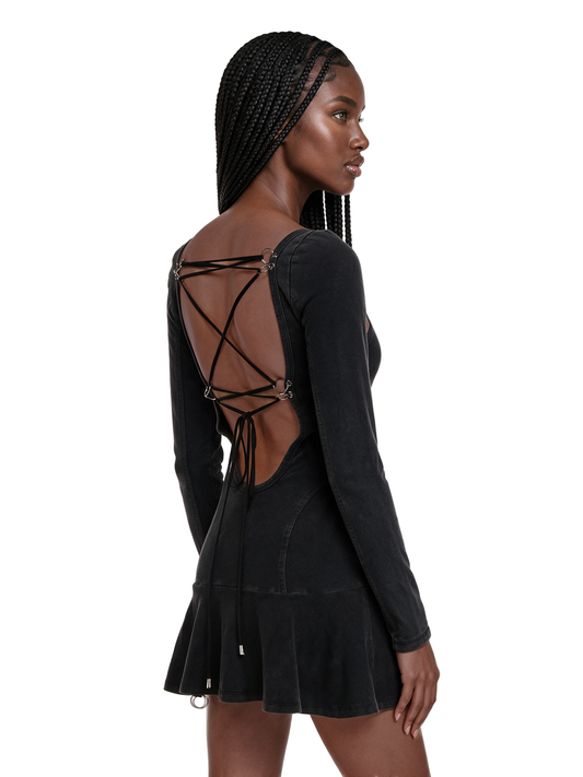 Remix Pierced Skater Long Sleeve Mini Dress