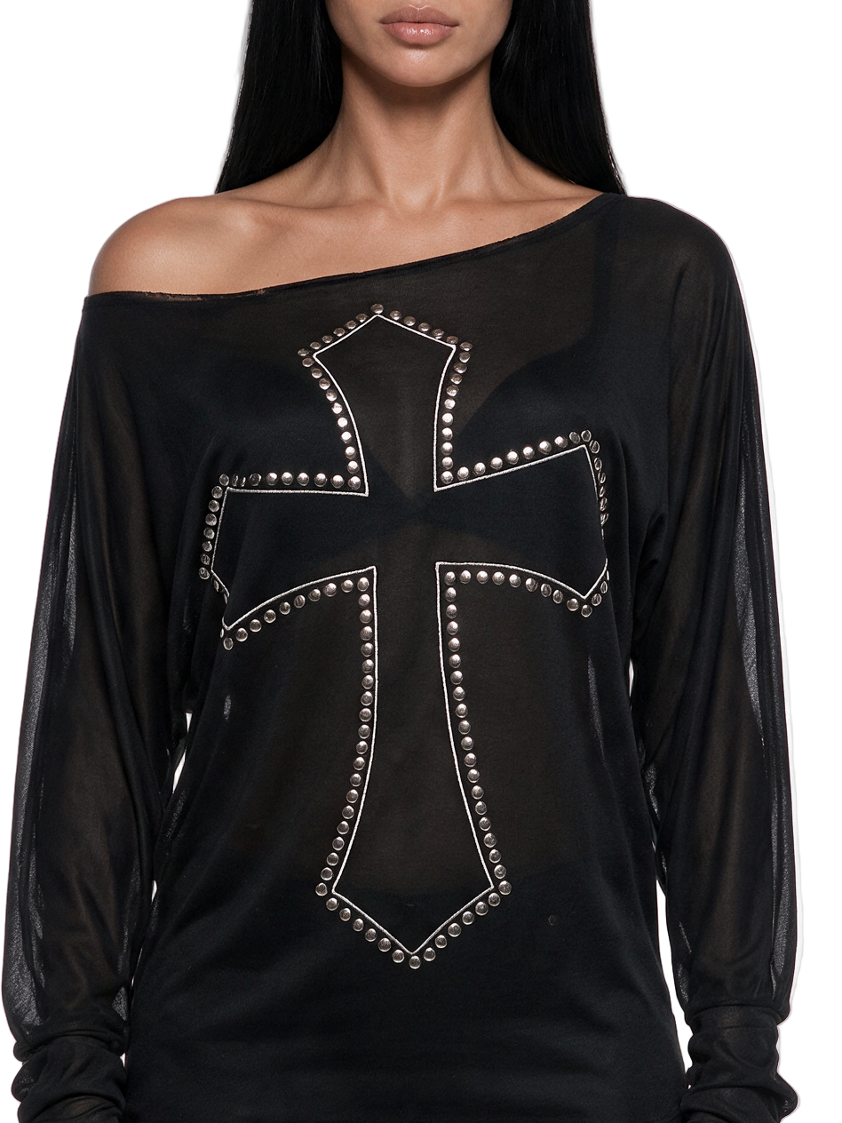 Repent Studded Slouchy Long Sleeve Top