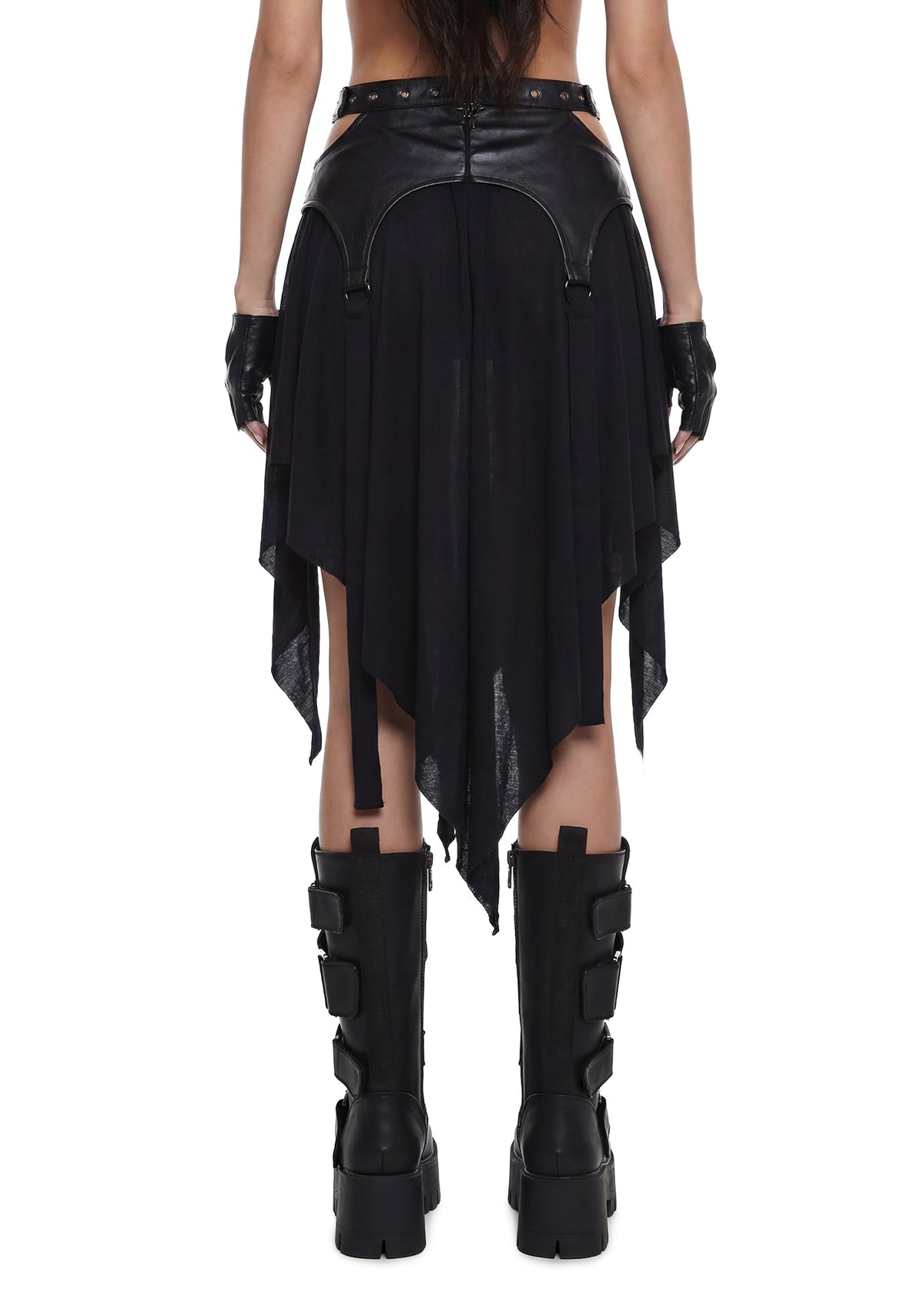 Siren Garter Belted Midi Skirt - Black
