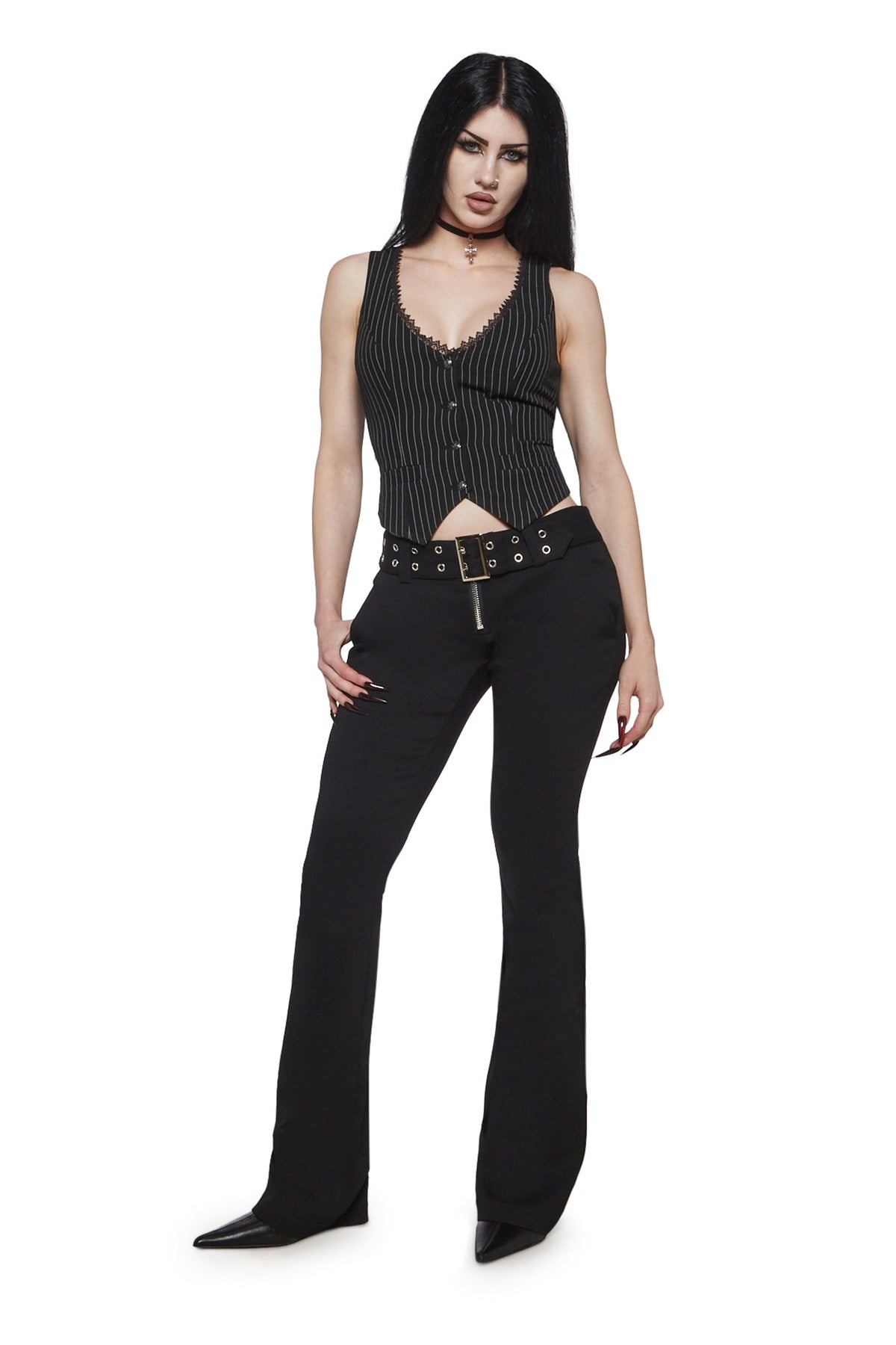Lisa Low Rise Pants with Grommet Belt