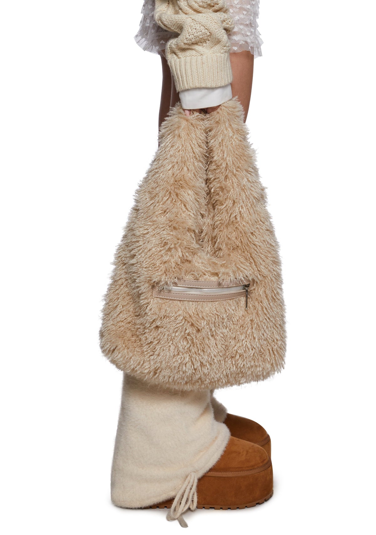 Cutie Heart Faux Fur Shoulder Bag