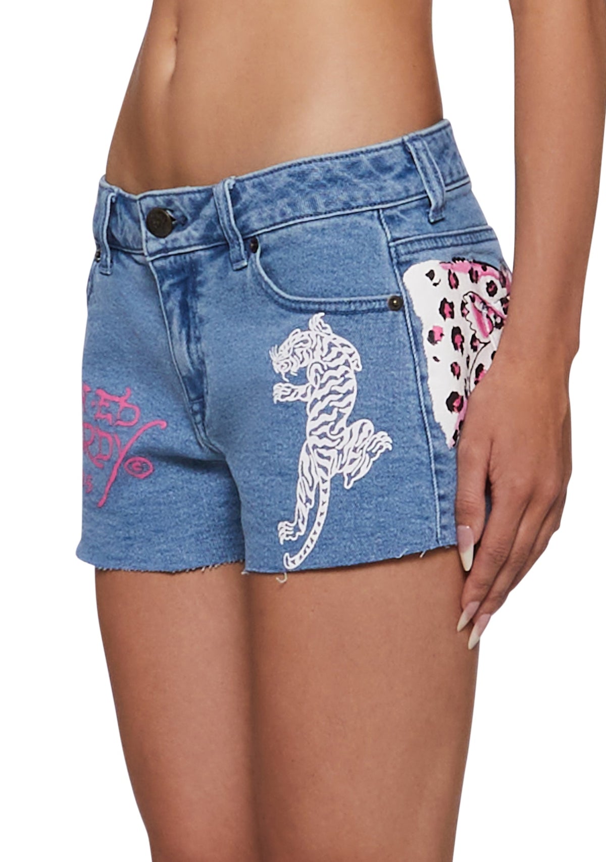 Pink Leopard Denim Shorts