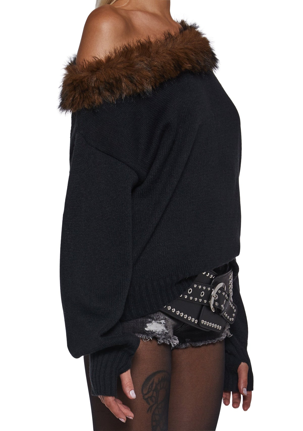 Ego Off The Shoulder Top With Faux Fur Trim