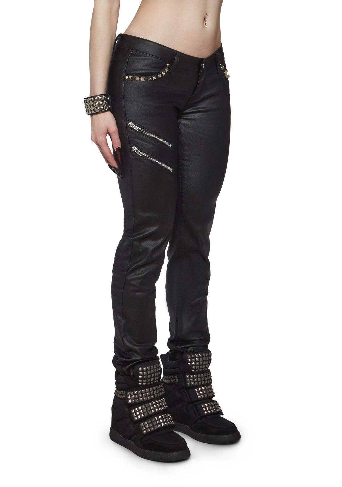 Born To Rock Wax Denim Skinny Jeans - Studded