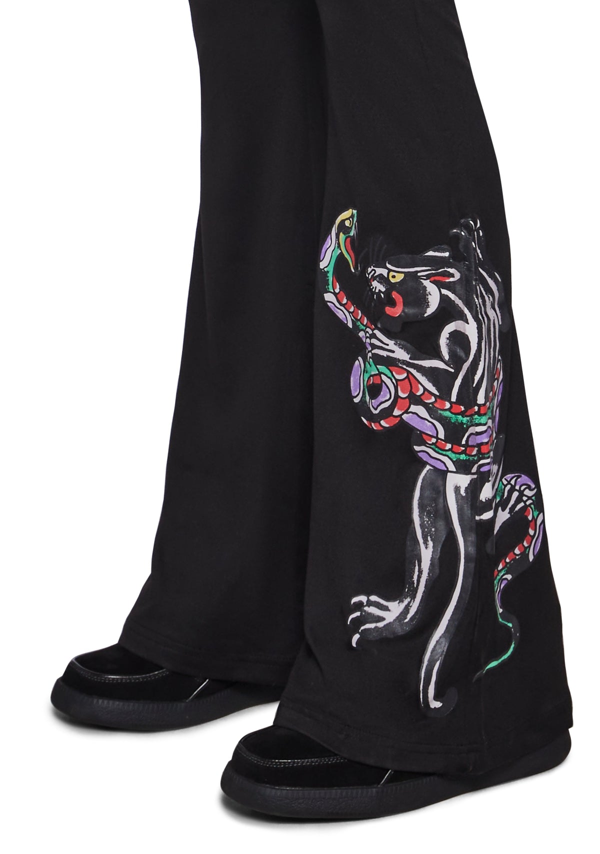 Panther Snake Fold Over Yoga Pant - Black