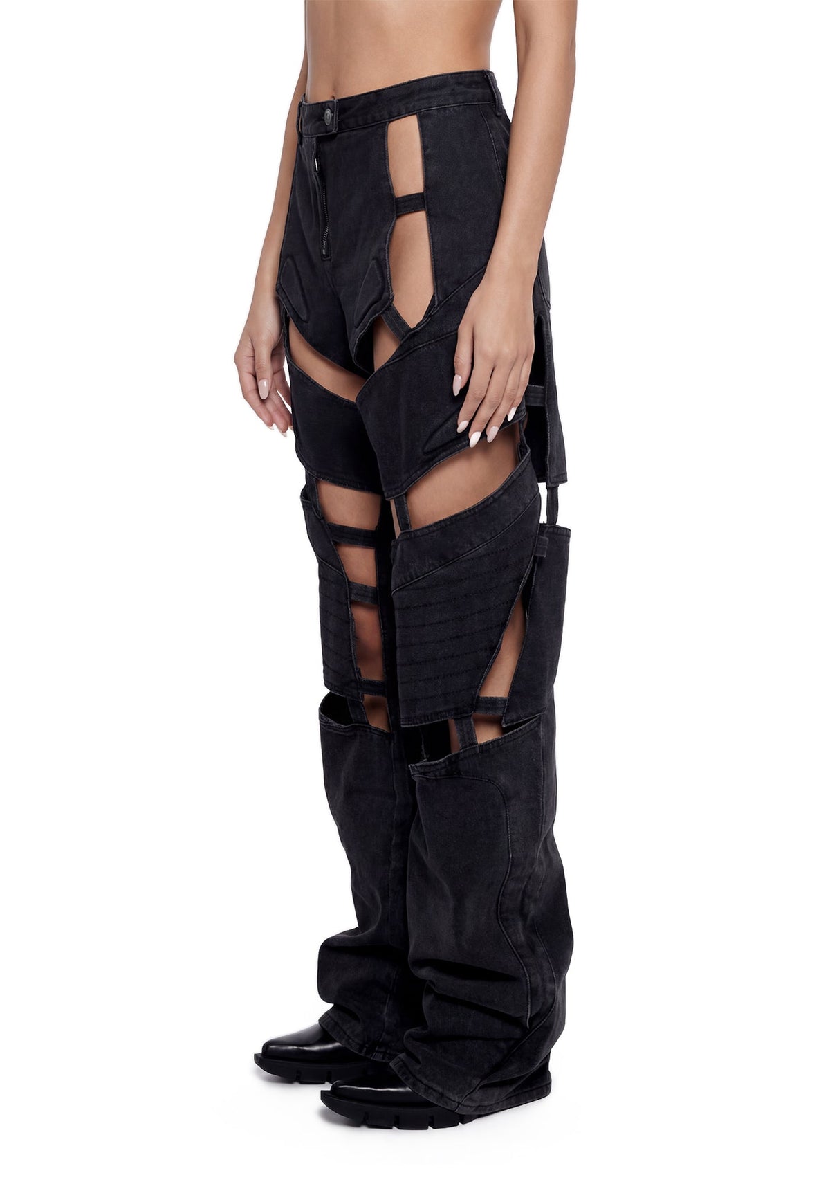 Moto Denim Floating Pants - Black