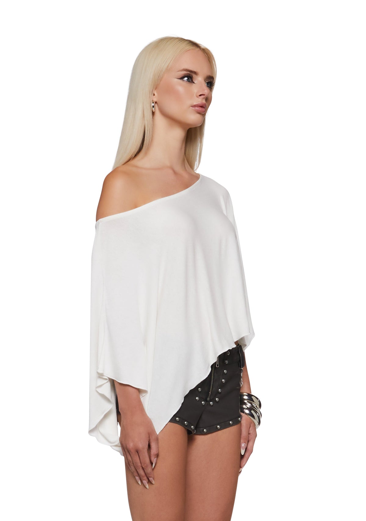 Leah Off The Shoulder Knit Poncho - Ivory