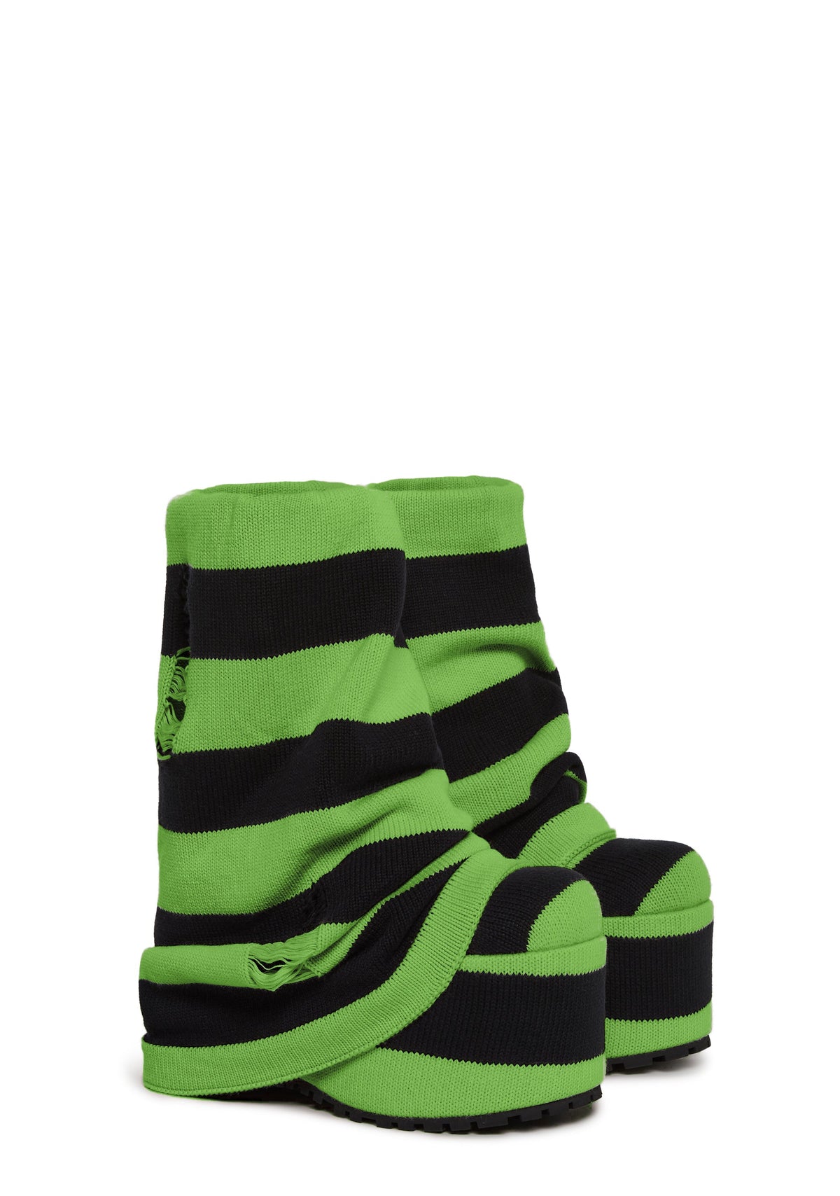 Snuggle Stripes Platform Boots - Black/Green