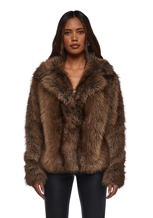Melora Faux Fur Coat - Brown