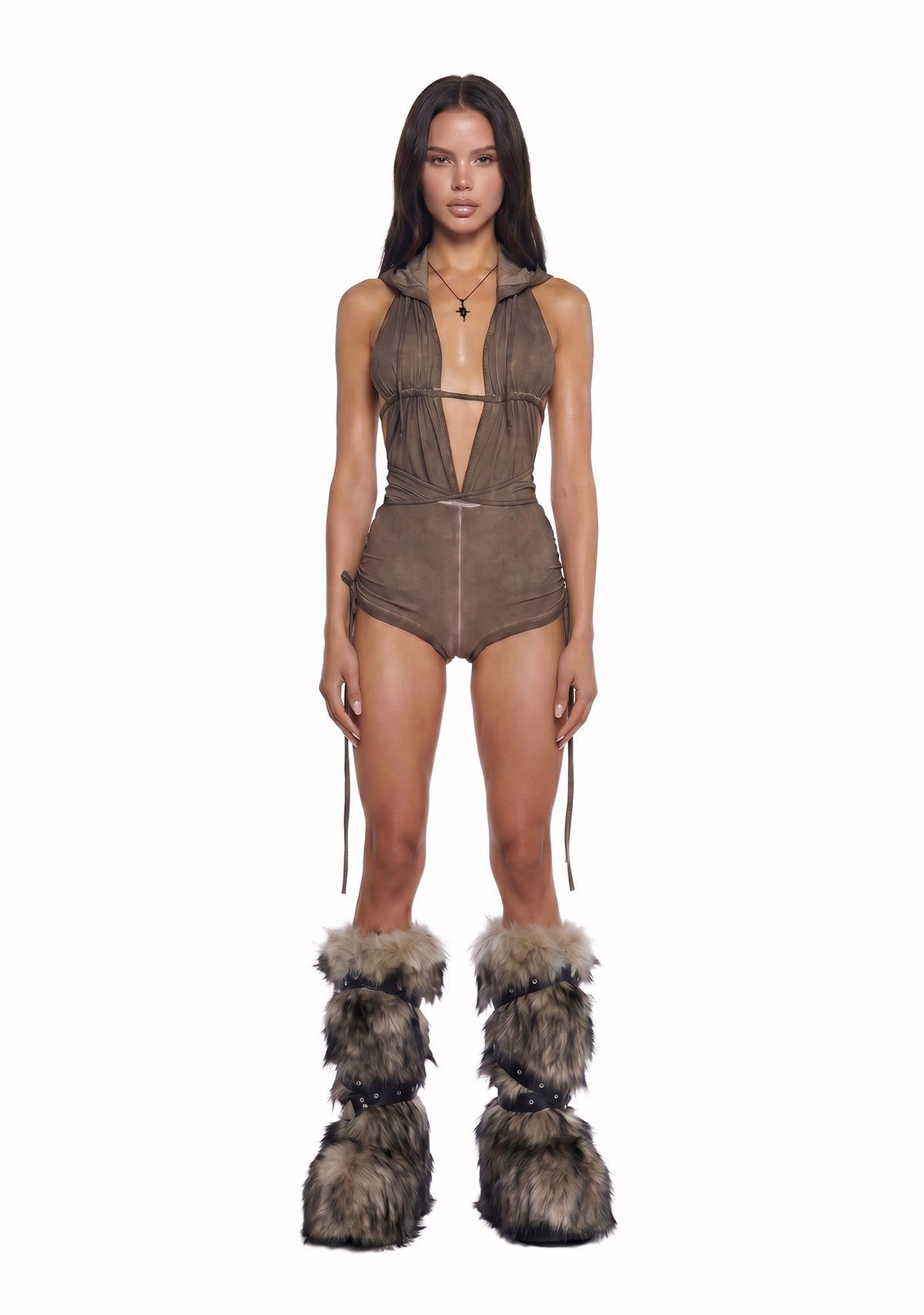 Downbeat Hooded Romper - Brown