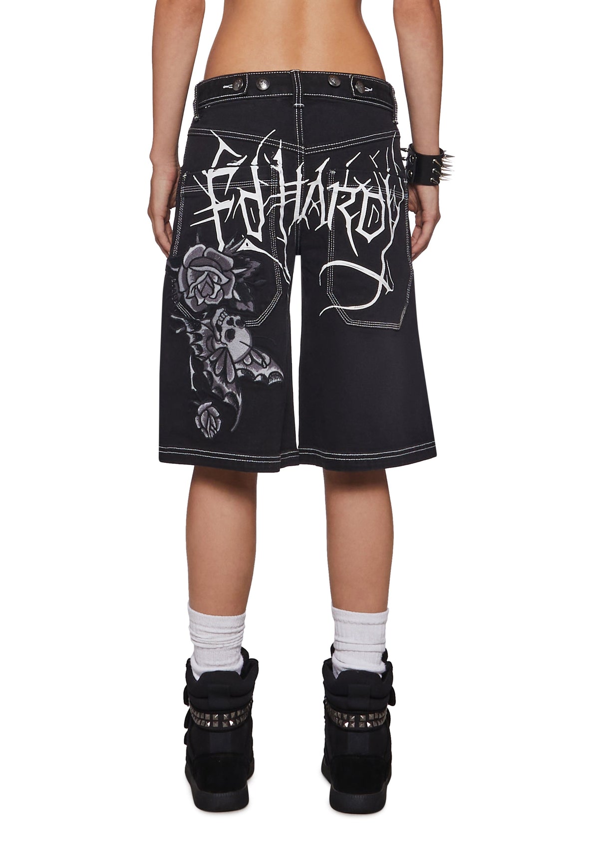 Butterfly Skull Embroidered Jort