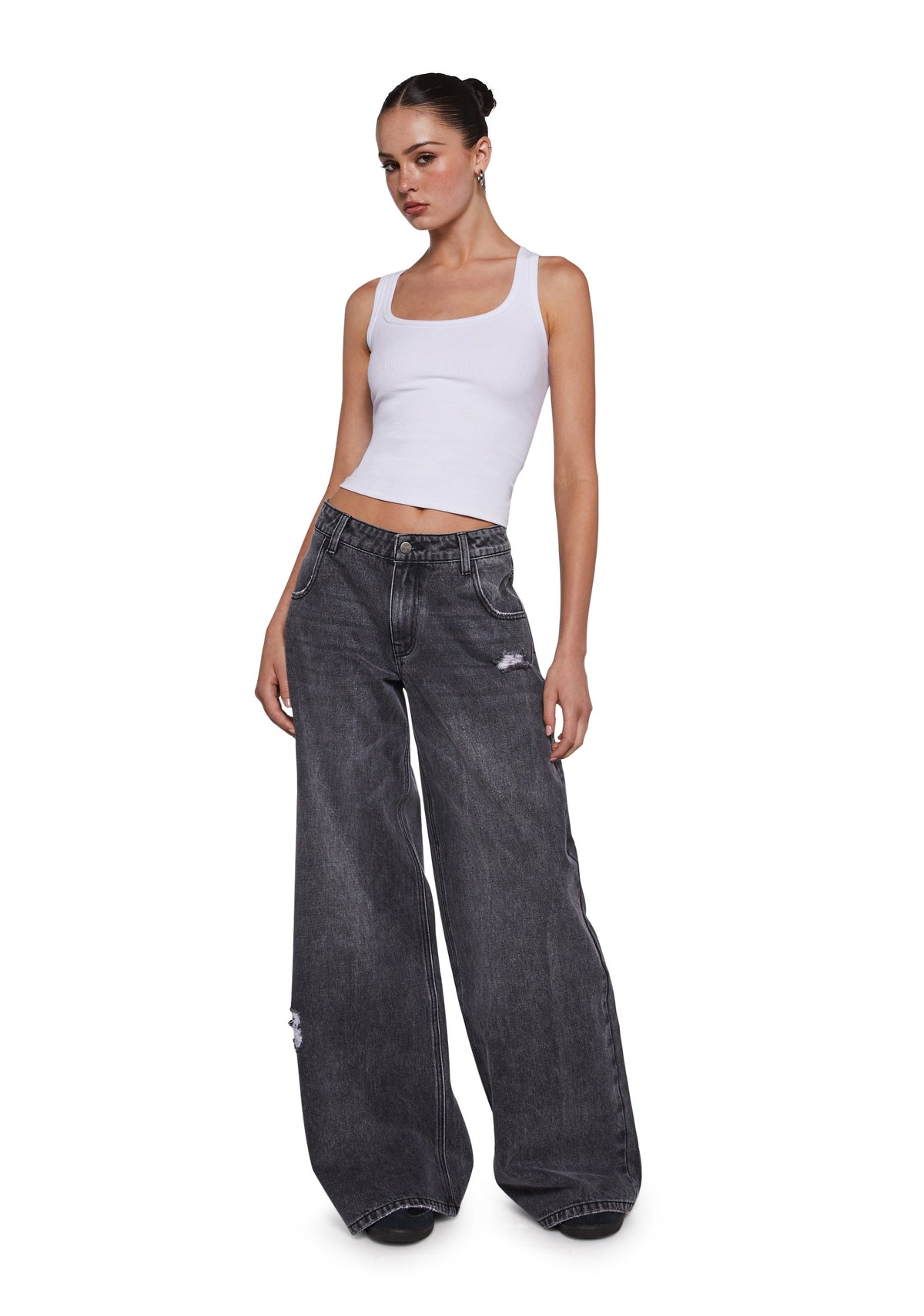 Sinful Attitude Wide Leg Jeans - Dark Grey