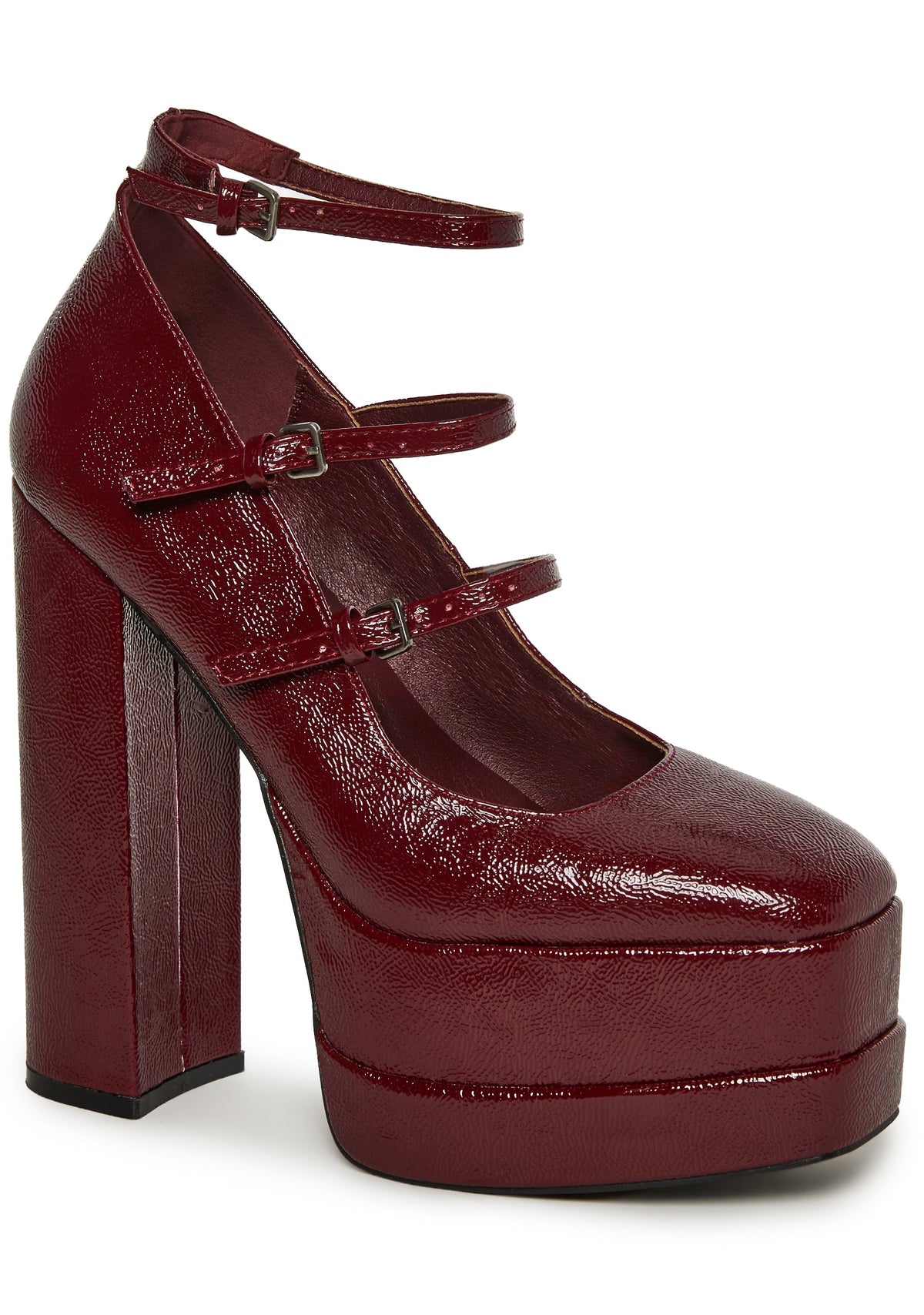 Triple Threat Mary Jane Platform Heels - Red