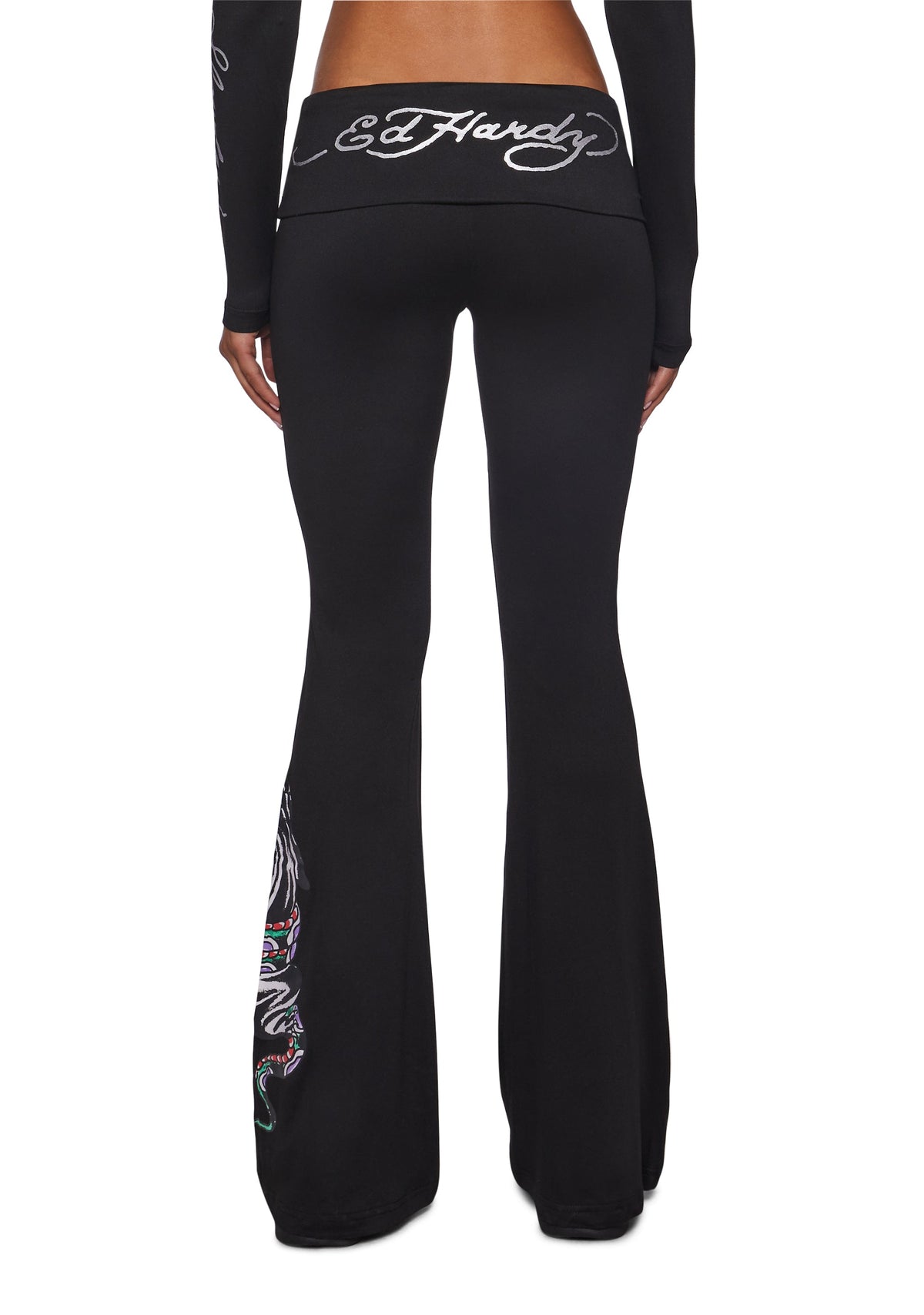 Panther Snake Fold Over Yoga Pant - Black