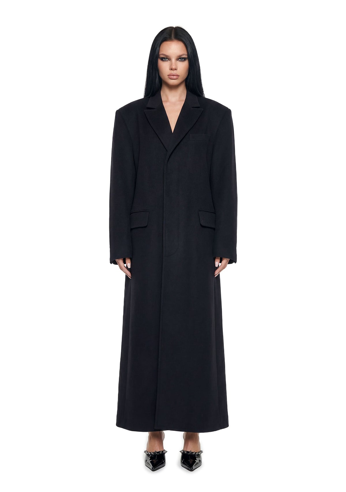 Wool Elongated Blazer Coat - Black