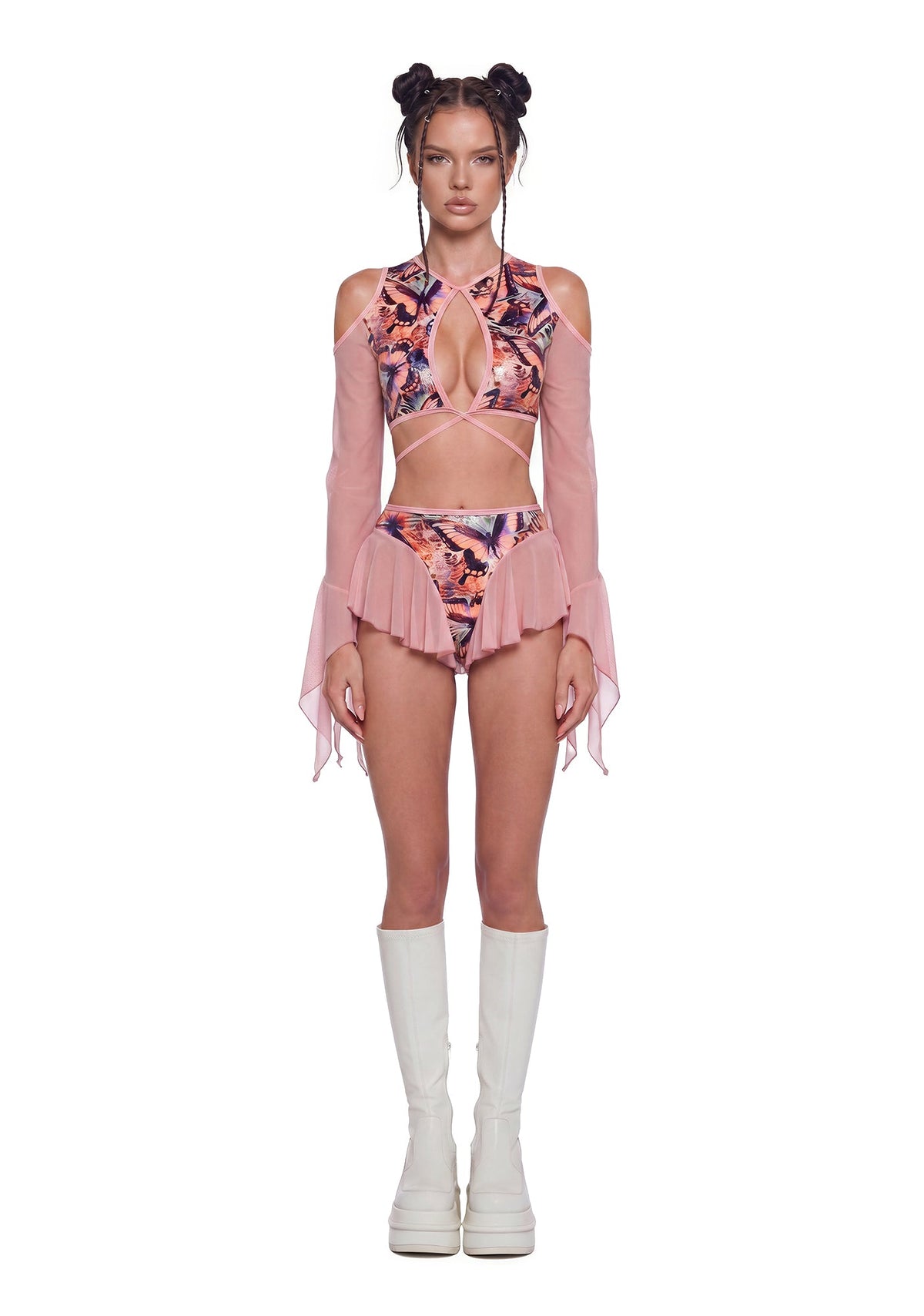 Butterfly Print Cut Out Top - Pink