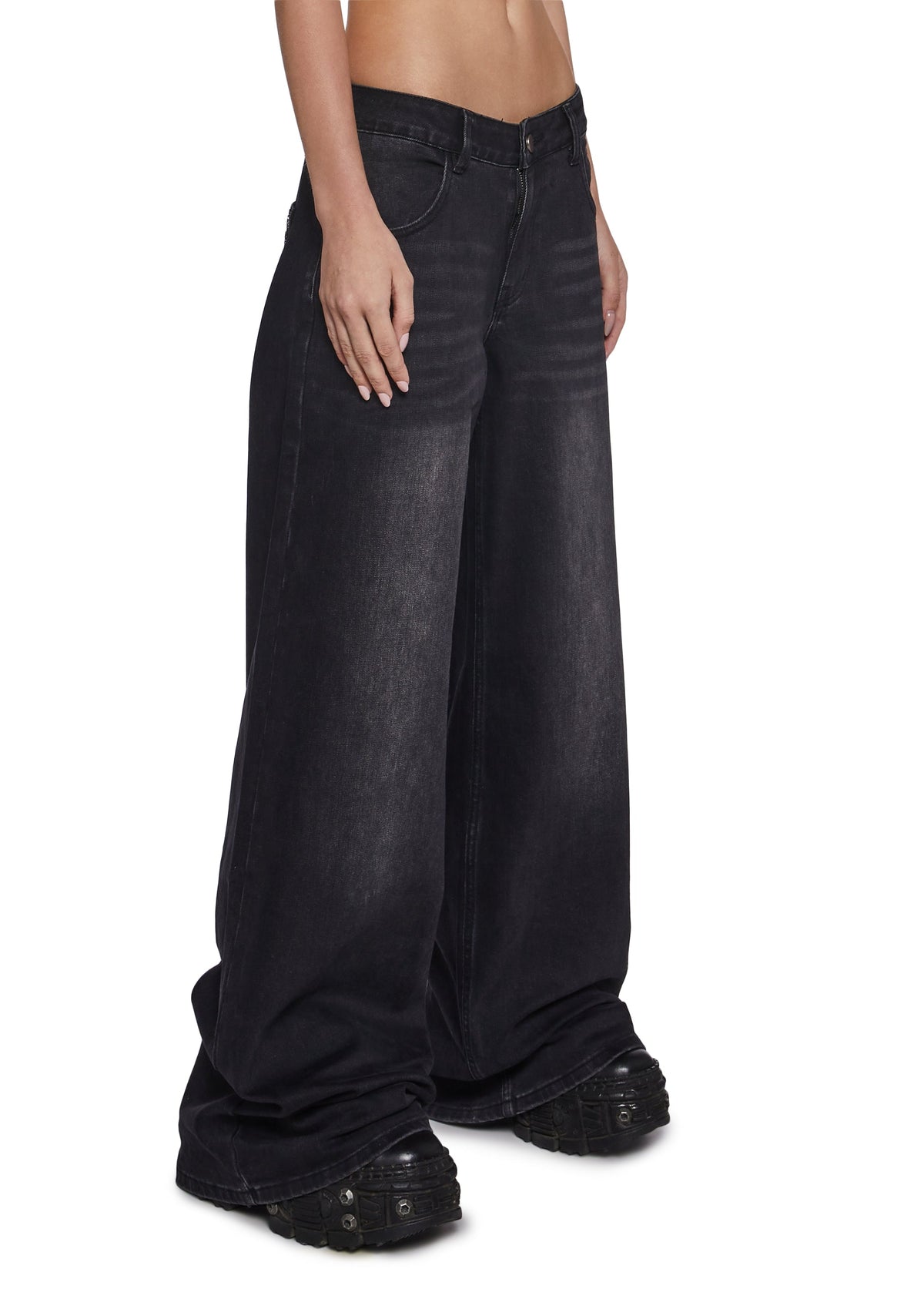 Sinful Attitude Wide Leg Jeans - Black Glitter