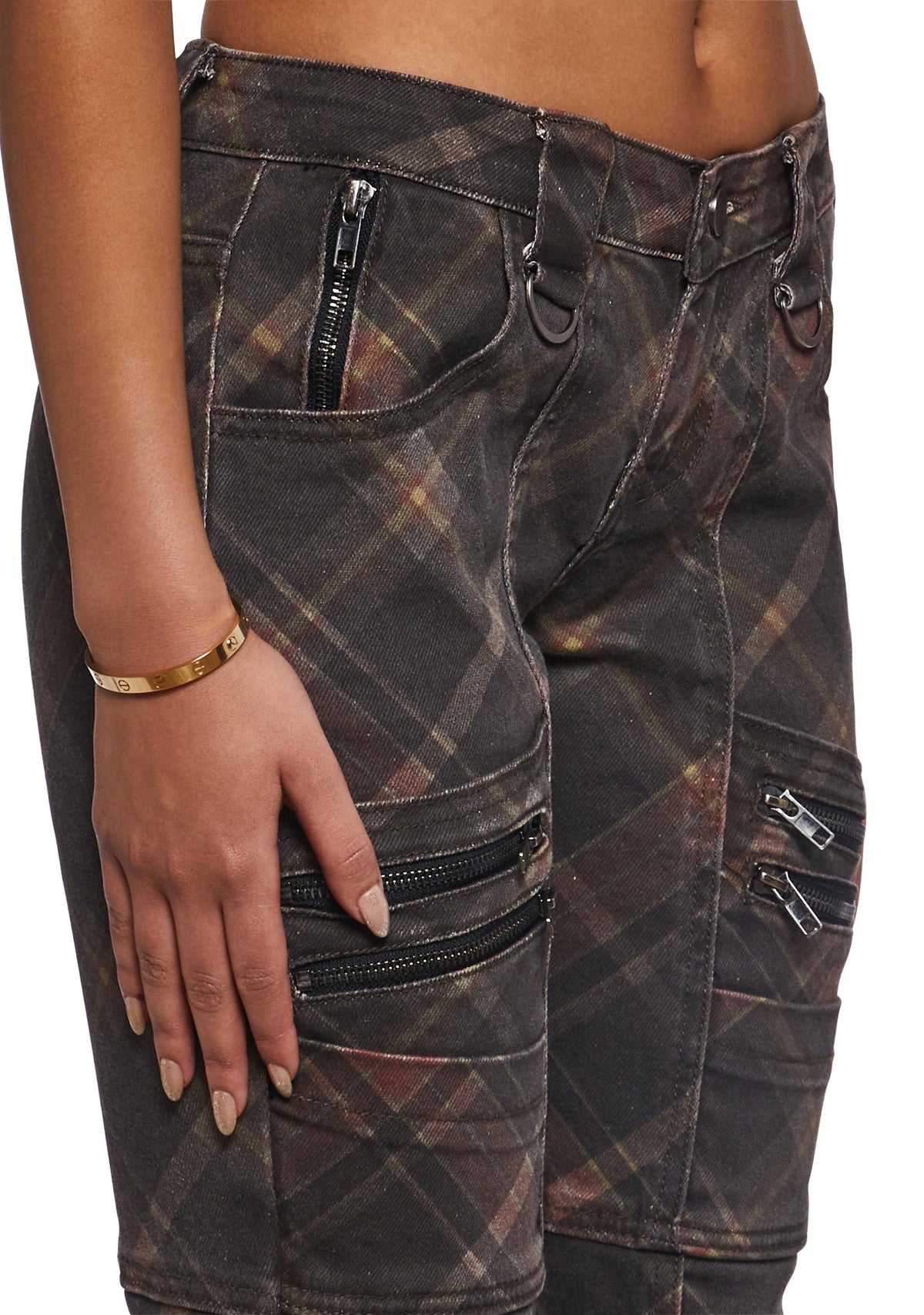 Aurora Cargo Jeans - Dark Plaid