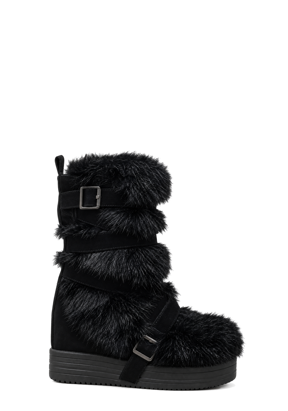 Siren Fur Wedge Ankle Boot - Black