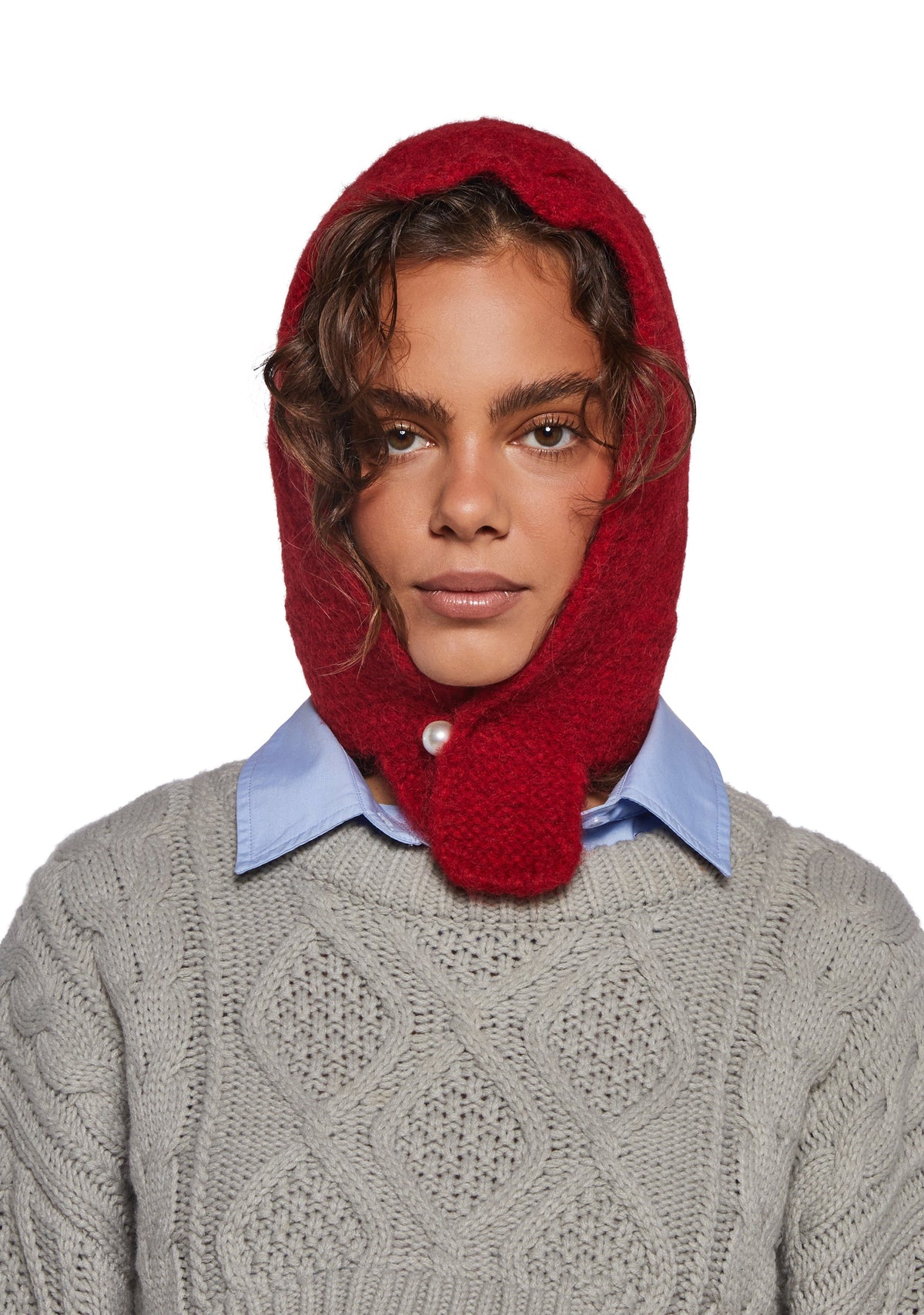 Fall Vibing Knit Hood - Red