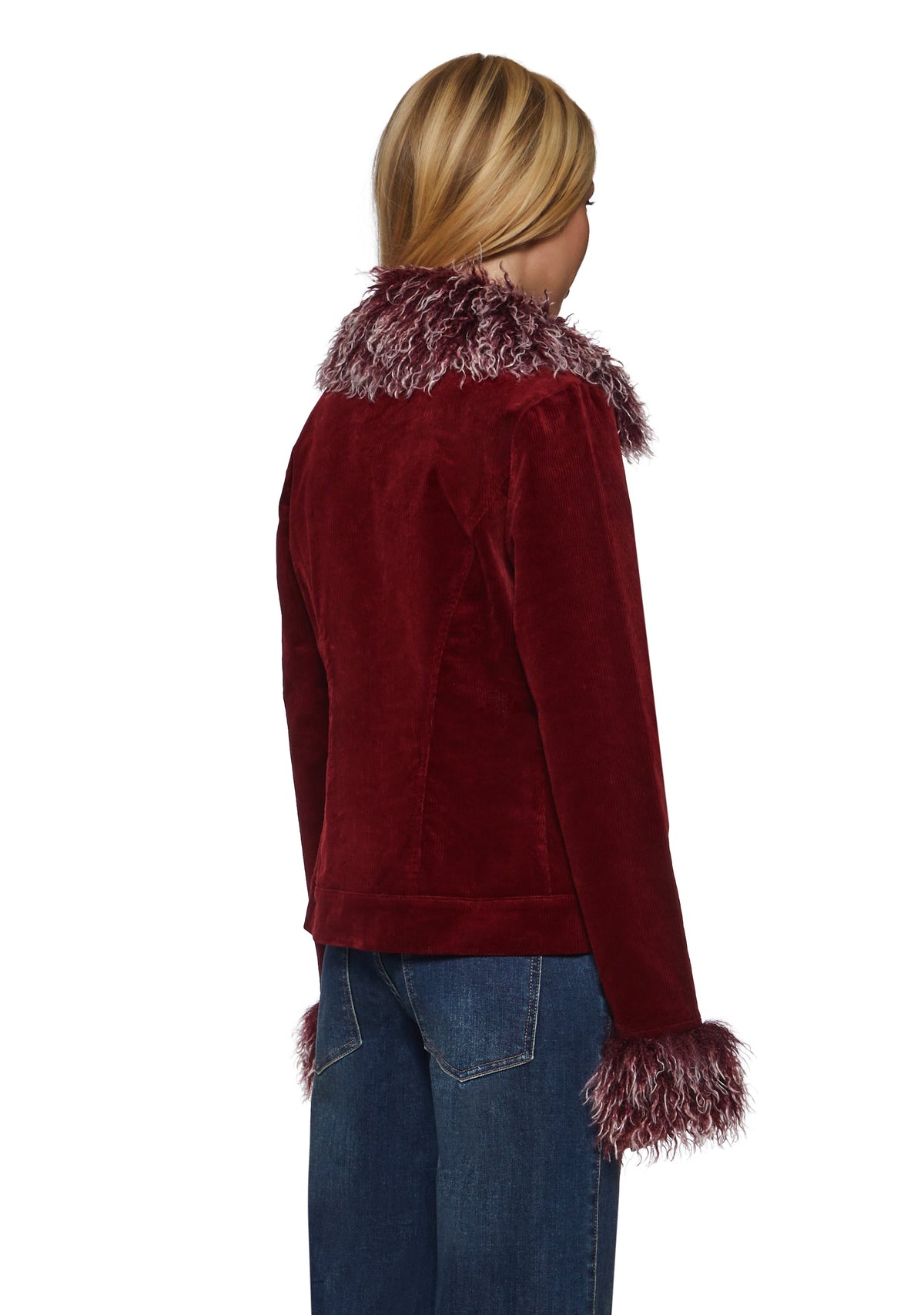 Cherry Corduroy Jacket with Faux Fur