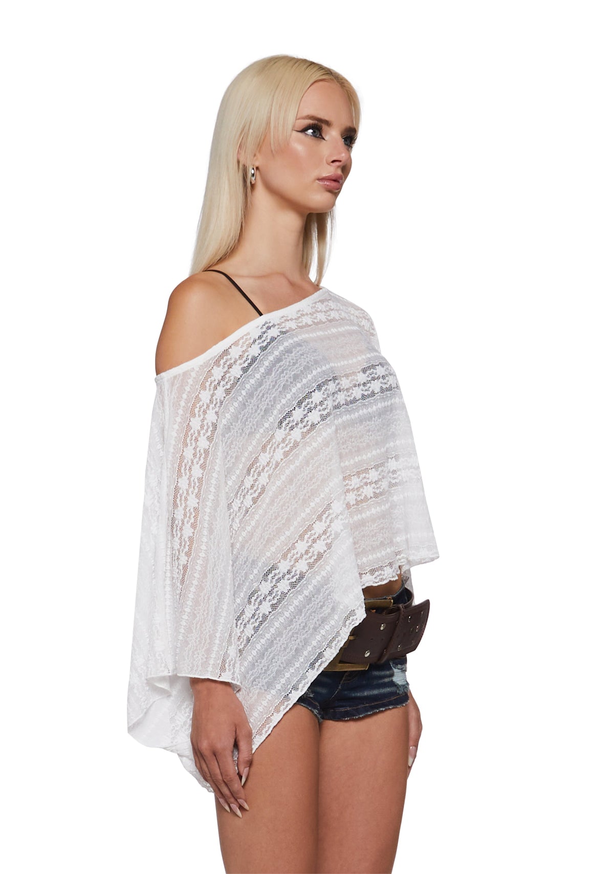 Leah Off The Shoulder Knit Poncho - Lace