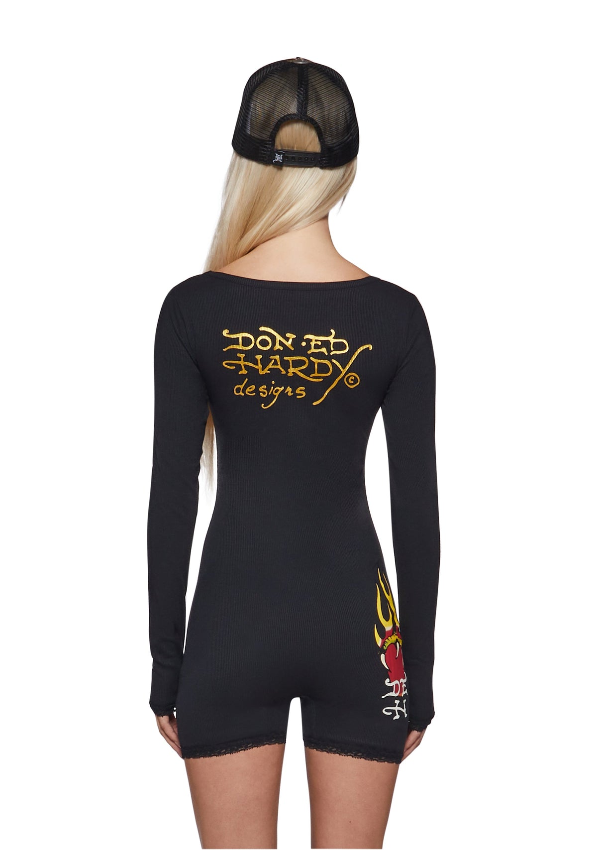 Sacred Heart Long Sleeve Short Lace Onesie - Black
