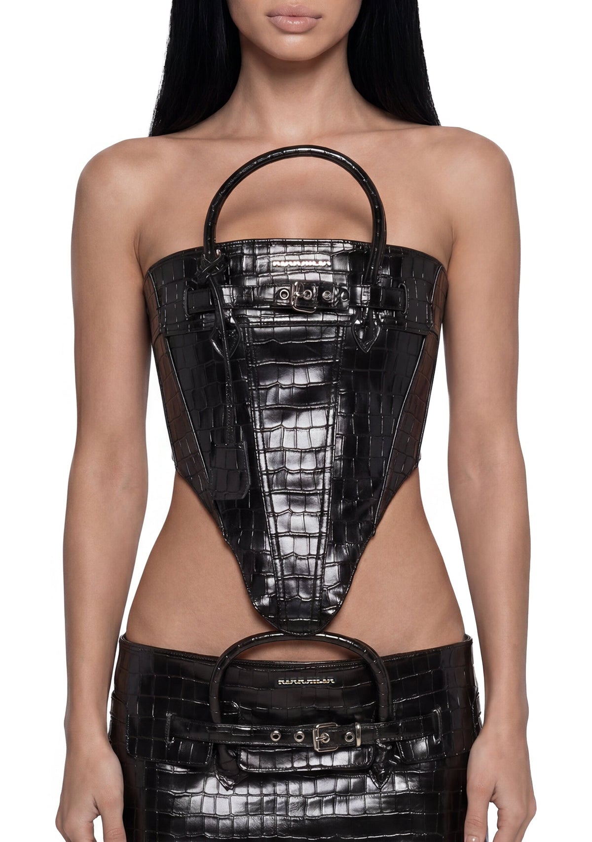 Heiress Handbag Corset - Black Croc