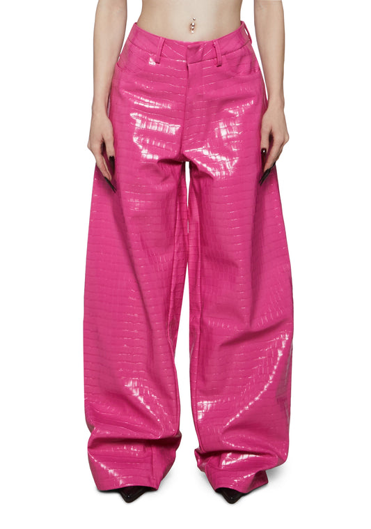 Leahter Baggy Suiting Pants - Pink