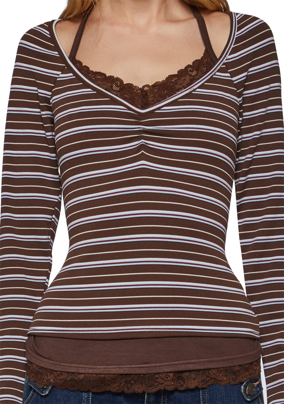 Angela Stripe Layered Cami Long Sleeve - Brown