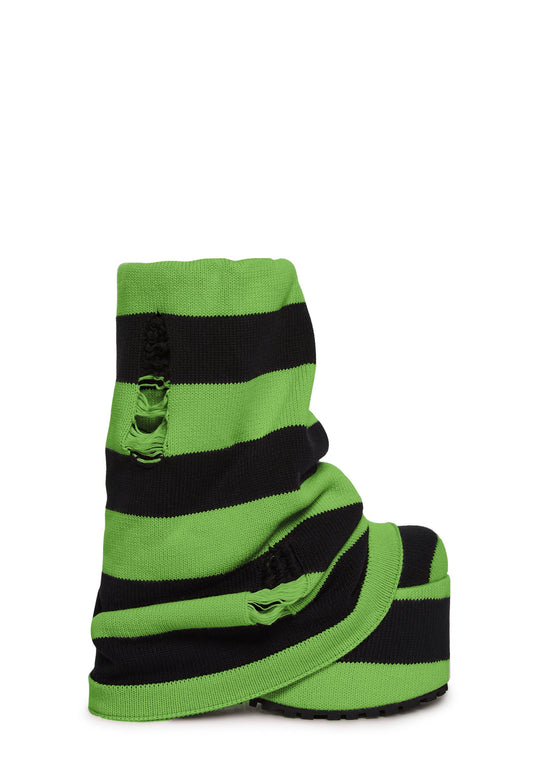 Snuggle Stripes Platform Boots - Black/Green