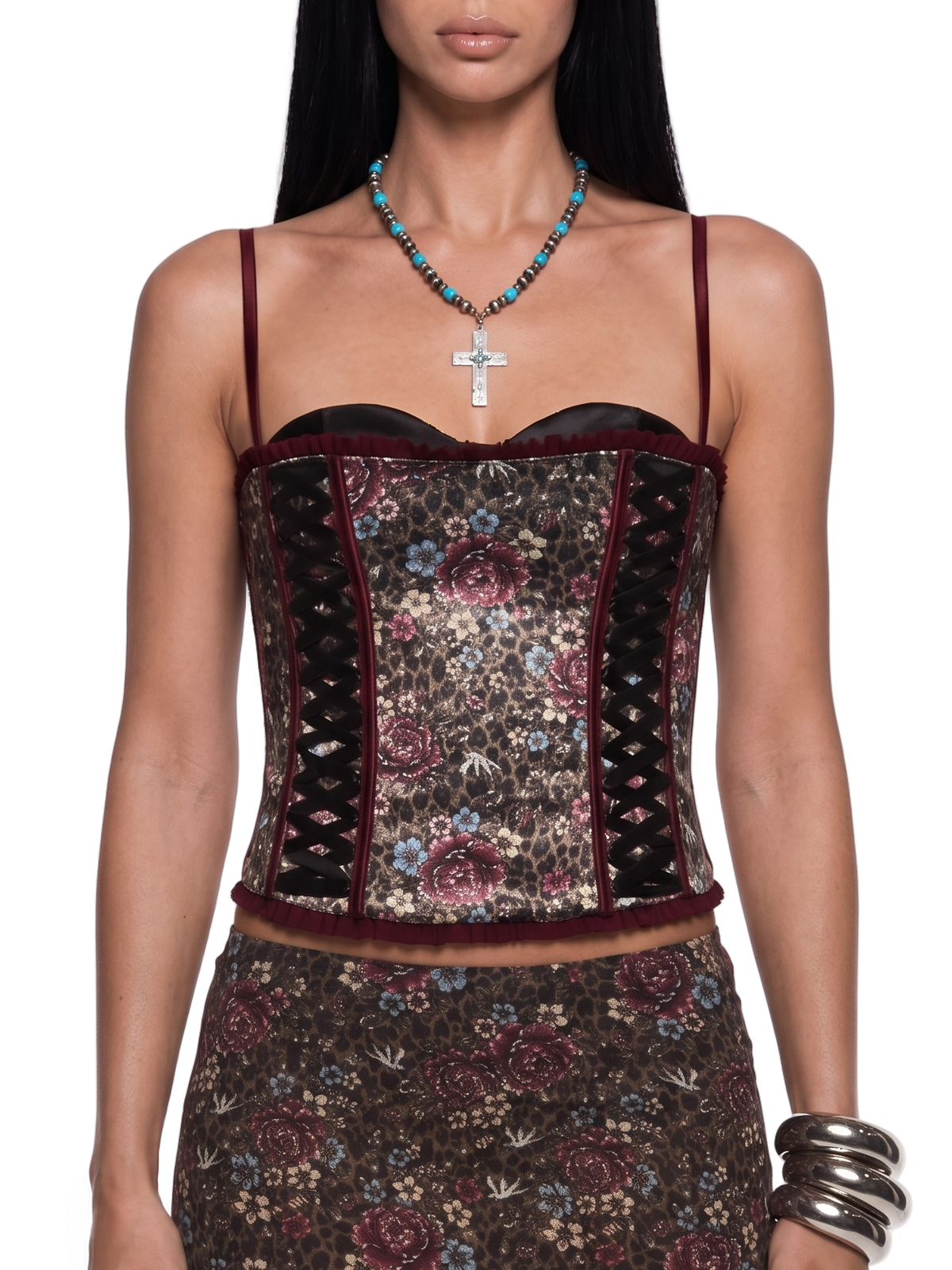 Leopard Garden Peeking Bra Corset Top