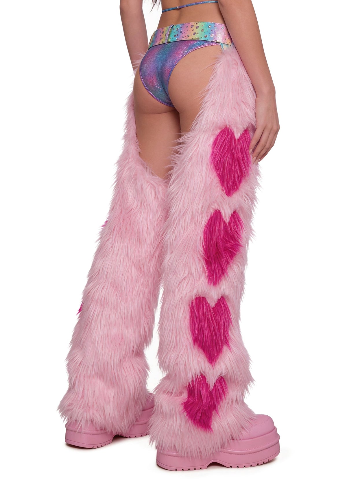 Faux Fur Heart Chaps - Pink