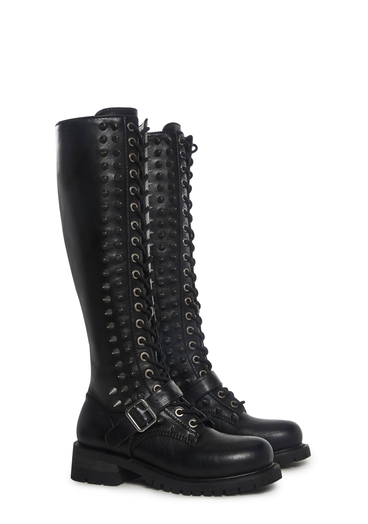 Spiked Knee High Lace Up Boots
