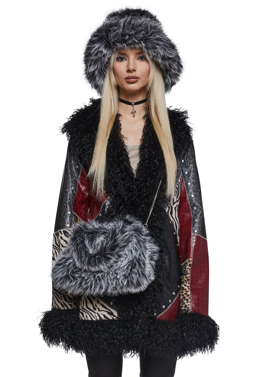 Arctic Noir Faux Fur Bag And Hat Set