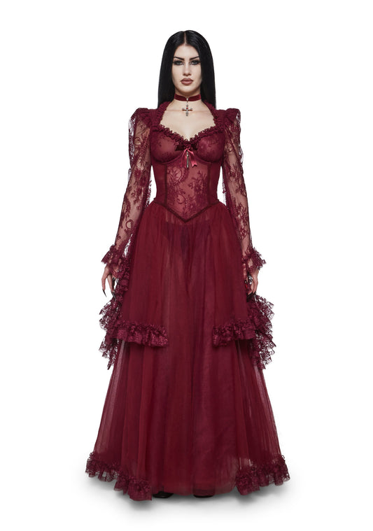 Dance With Death Maxi Dress - Burgundy