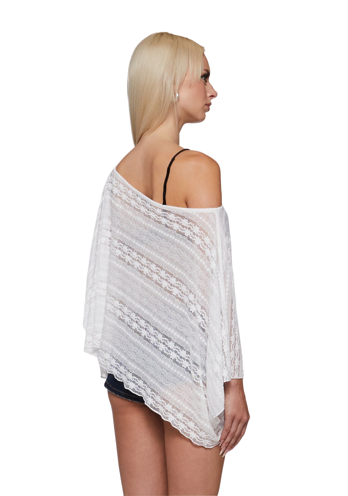 Leah Off The Shoulder Knit Poncho - Lace