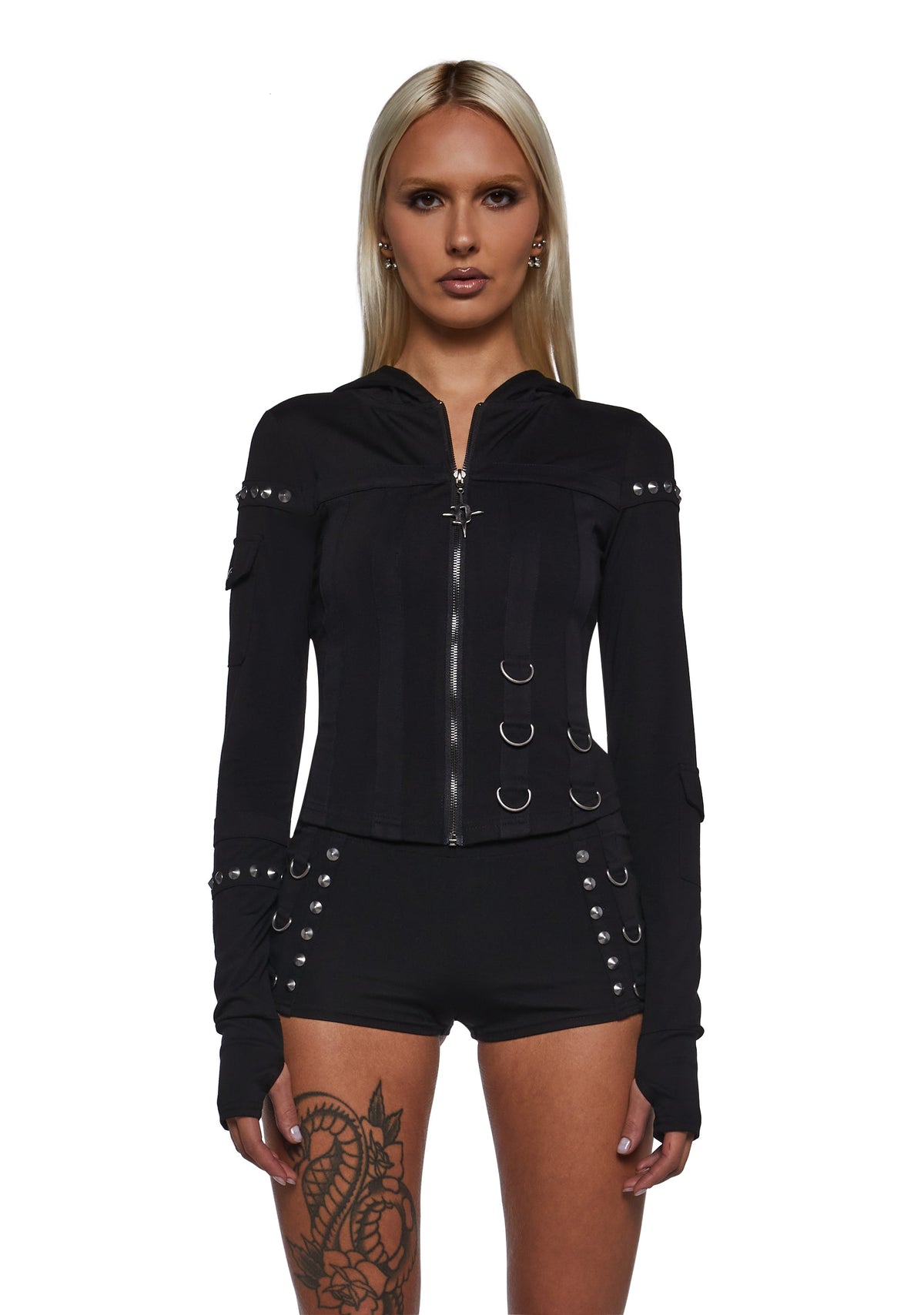Ego Zip Fitted Hoodie With Hardware - Black