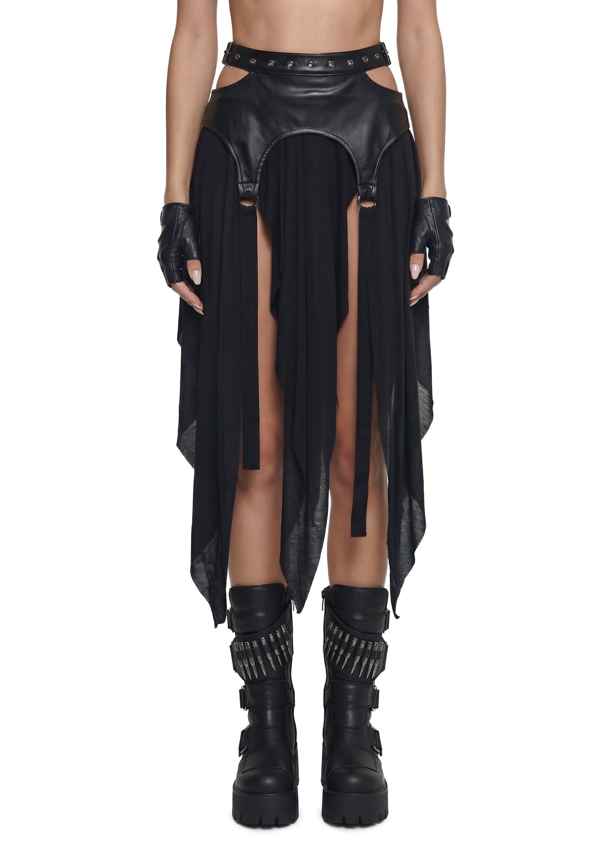 Siren Garter Belted Midi Skirt - Black
