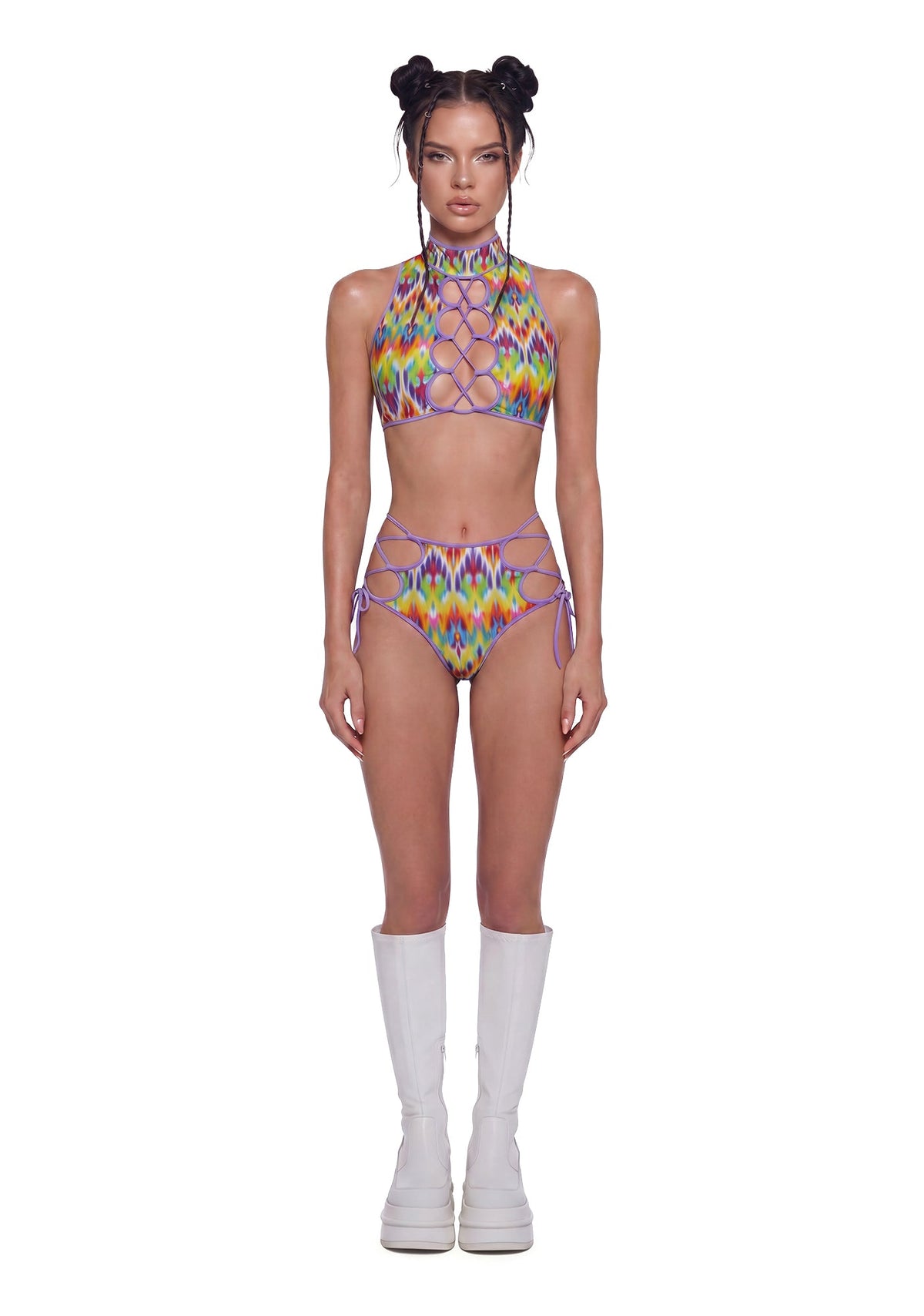 Neon Pop Lace Up Top - Multi