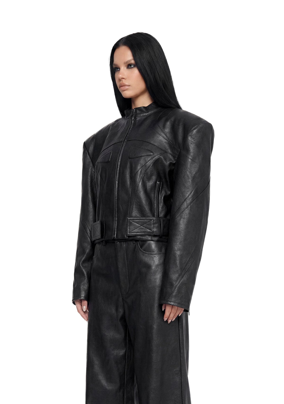 Power Shoulder Moto Jacket - Black