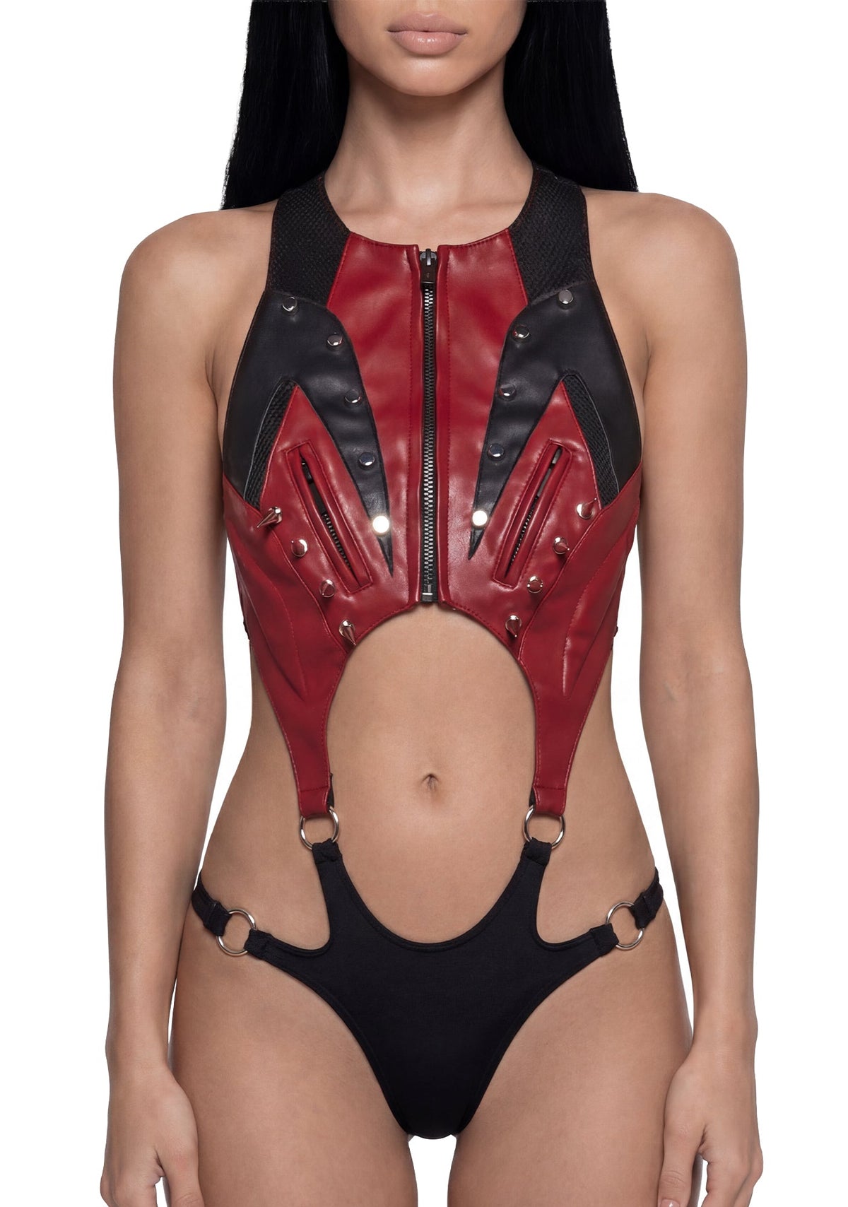 Studded Octane Moto Body Flat Panty - Red