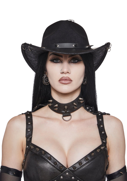 Pierced Grungy Cowboy Hat - Black