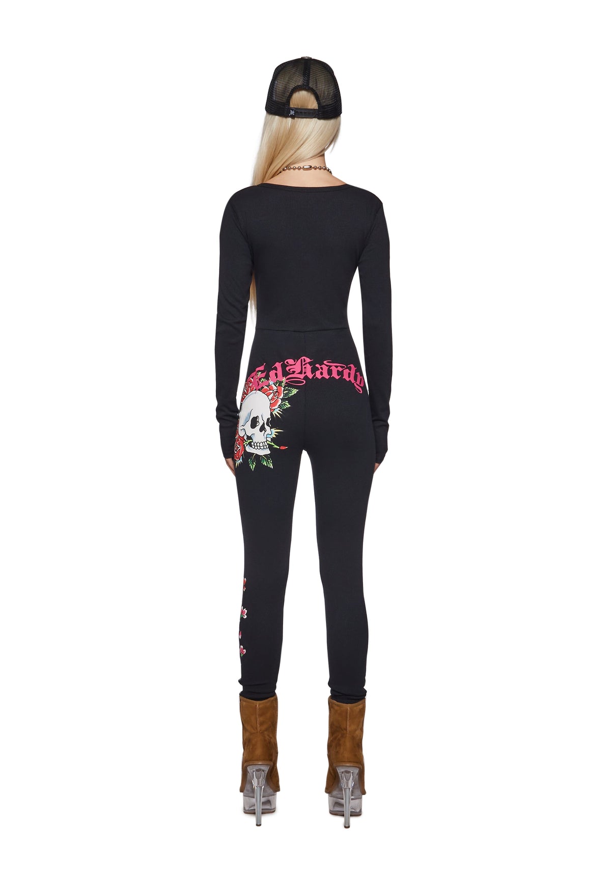 Flower Skull Long Sleeve PJ Onesie - Black
